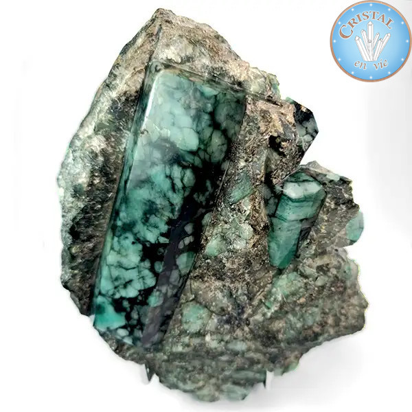 Blocco di smeraldi su una ganga grezza di scisto nero con mica. Pezzo unico. n°1. Pietra da collezione proveniente dal Brasile.