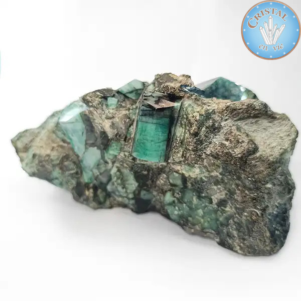 Bloque de Esmeraldas sobre ganga de esquisto negro con mica. Pieza única. n°1. Piedra de colección procedente de Brasil.