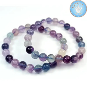 Pulseira em fluorite, uma pedra natural. Contas de 7 a 8 mm. Cores principais: violeta, azul e verde.