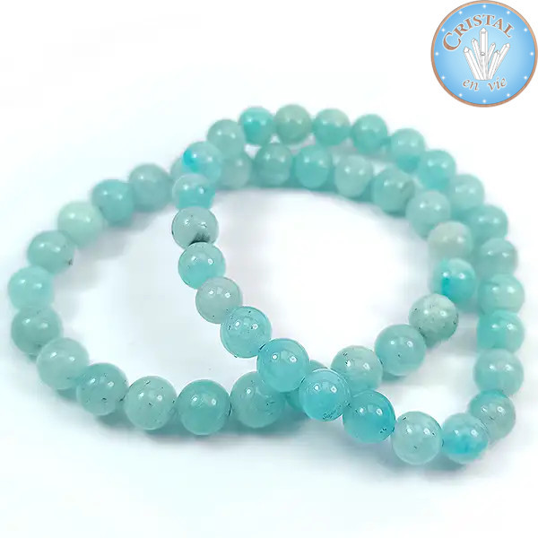 Amazonite bracelet, natural stone. 7mm beads. Water green, lagoon blue color. Quality A.