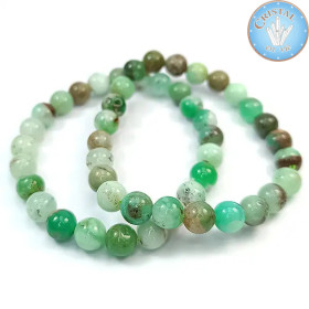 Bracelet en Chrysoprase, pierre naturelle. Perles de 7 à 8mm. Couleur dominante vert menthe, vert pâle.