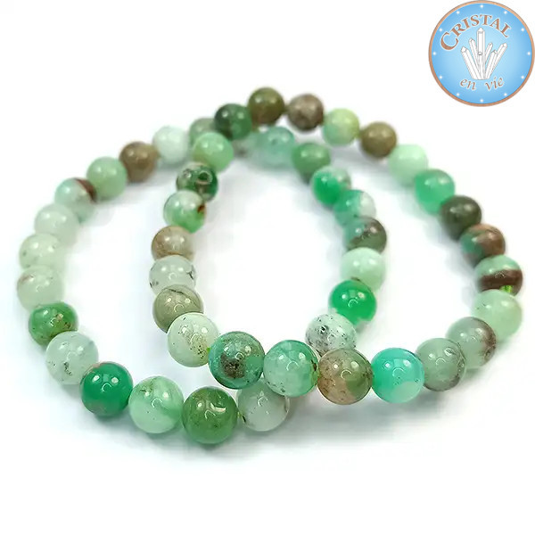 Pulseira de Crisoprásio, Pedra Verde Natural 8 mm – Cristal-en-vie.com
