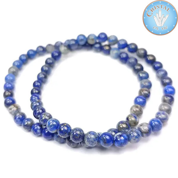 Armband aus Lapis Lazuli, einem Naturstein. 5mm große Perlen. Nachtblaue Farbe mit goldenen Pyrit-Einschlüssen.