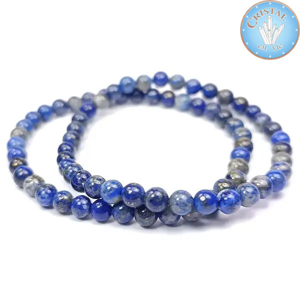 Pulseira de lápis-lazúli, pedra natural. Contas de 5 mm. Cor azul-escuro com inclusões de pirite dourada.