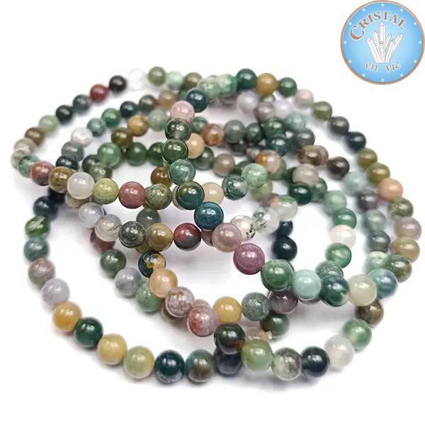 Bracciale in Agata Indiana naturale, perle multicolori da 6 mm – Cristal-en-vie.com