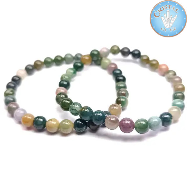 Pulsera de Ágata India natural, cuentas multicolores de 6 mm – Cristal-en-vie.com