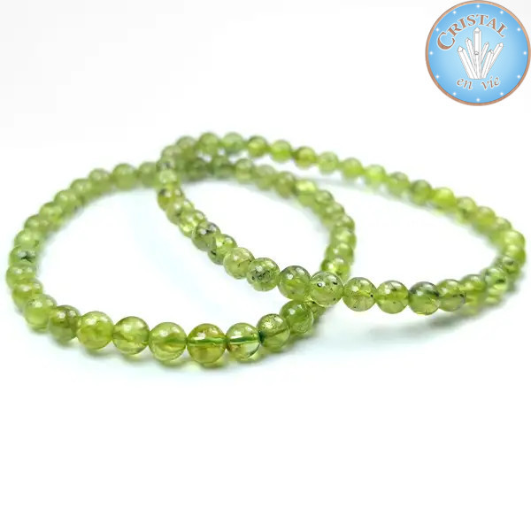 Bracelet en Péridot, dit Olivine, pierre naturelle. Perles de 5mm, couleur vert, olive.