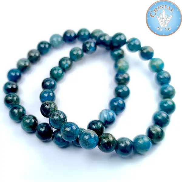 Apatiet armband, natuursteen. 8mm kralen. Blauwgroene kleur.