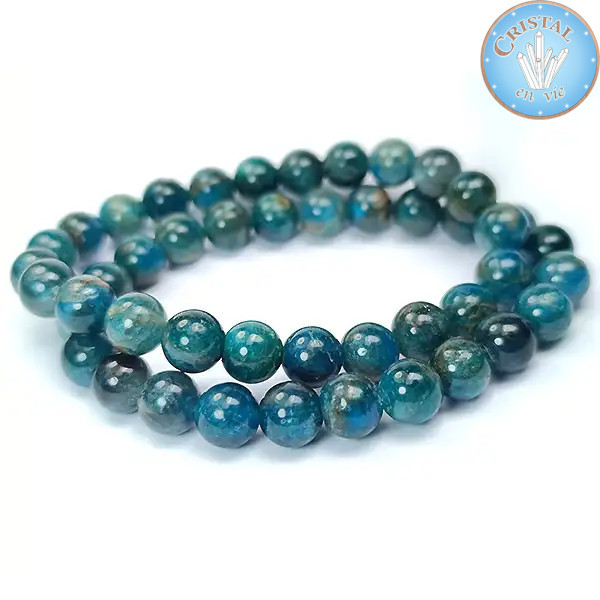 Bracelet en Apatite, pierre naturelle. Perles de 8mm. Couleur bleu-vert.