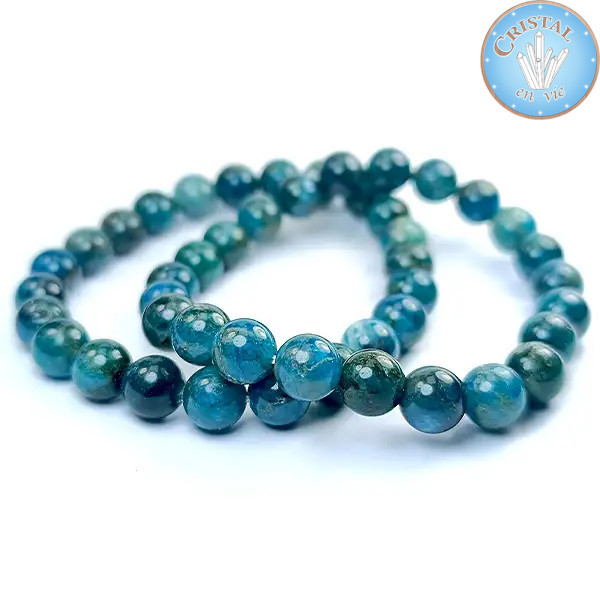 Pulsera de apatita, piedra natural. Cuentas de 8 mm. Color azul verdoso.