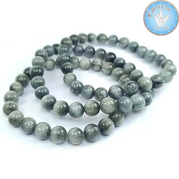 Armband aus grauem Turmalin-Katzenauge, 8 mm Perlen, seltenem und schimmerndem Naturstein, für Damen und Herren.