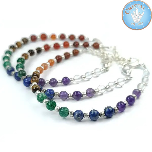 Armband van veelkleurige natuurstenen, verzilverd – Cristal-en-vie.com