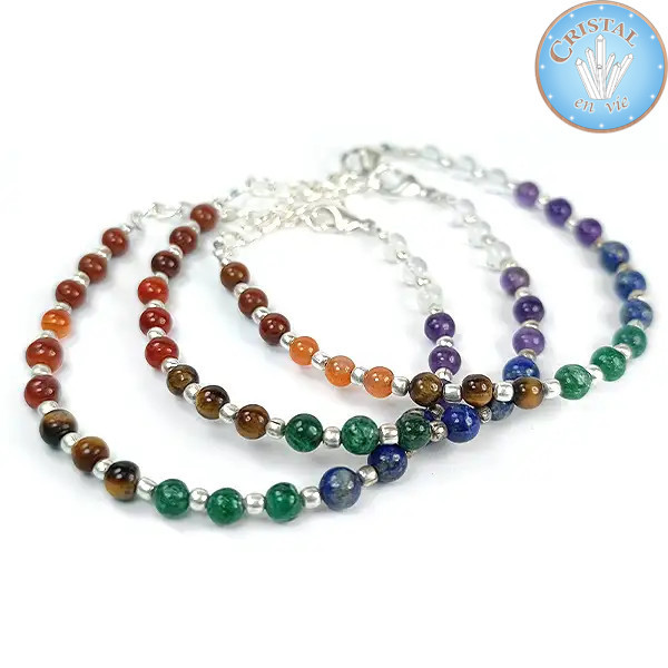 Pulseira de Pedras Naturais Multicoloridas, Banhada a Prata – Cristal-en-vie.com