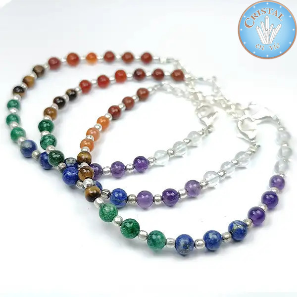 Bracelet Pierres naturelles multicolore plaqué argent - Cristal-en-vie.com