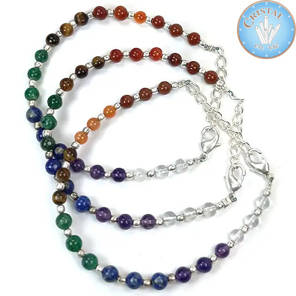 Bracciale pietre naturali multicolori placcato argento – Cristal-en-vie.com