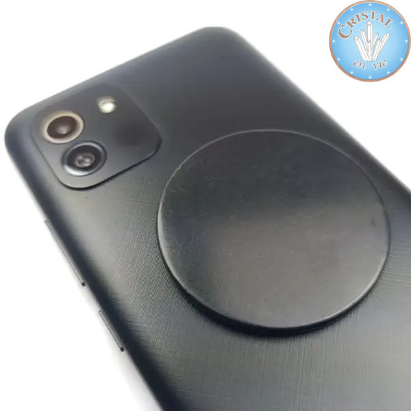 Plaque de SHUNGITE poli en forme de disque. 5cm de diamètre. Pour téléphone, ordinateur, tablette.