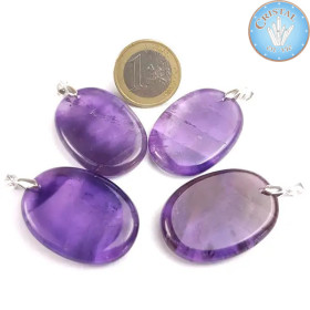 Pendentes de Ametista. Pedra natural polida e perfurada com argola de prata 925.