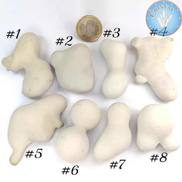 8 Feeënstenen (Meniliet-opaal, Fairy Stone). Witte en beige stenen met afgeronde vormen. Maat 1: 3 cm tot 6 cm.