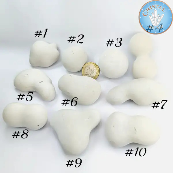 10 Piedras de Hadas (Ópalo menilita, Fairy stone). Piedra blanca y beige con formas redondeadas. Tamaño 3: de 3,4 cm a 6 cm.