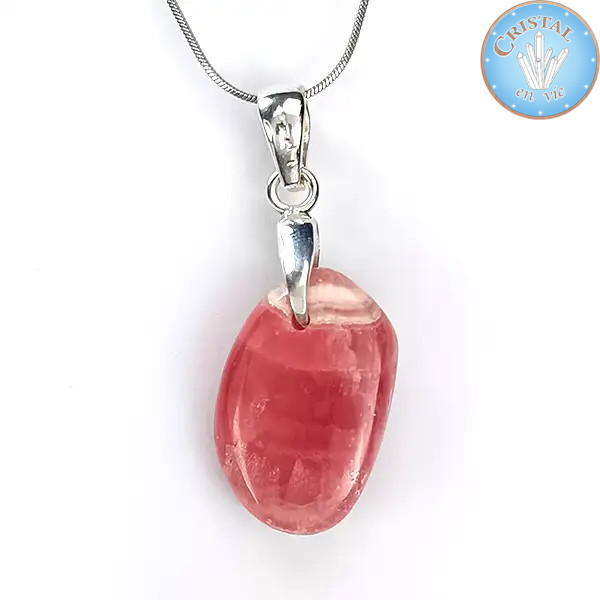 Pendant – Rhodochrosite from Argentina, natural pink stone with 925 silver bail n°4