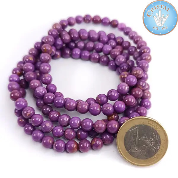 Pulseiras de Fosfosiderita, contas em pedra natural de 6 mm, cor violeta, do lilás ao malva.