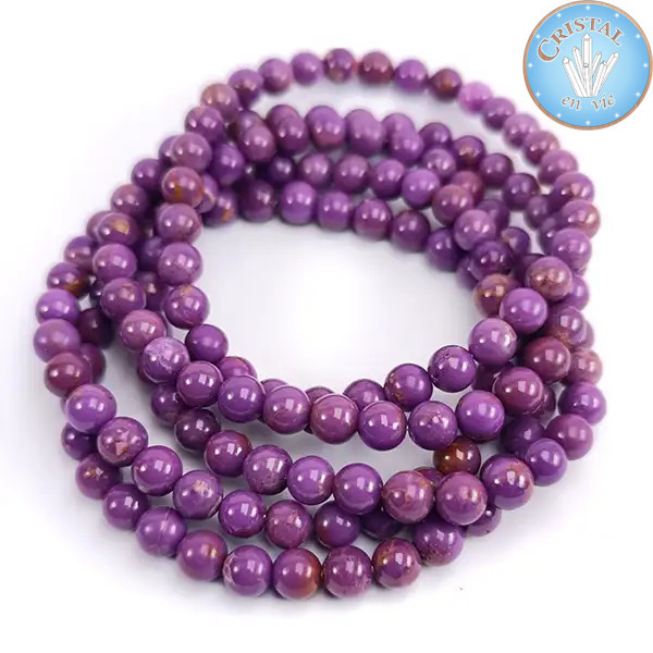 Pulseras de Fosfosiderita, cuentas de piedra natural de 6 mm, color violeta, del lila al malva.