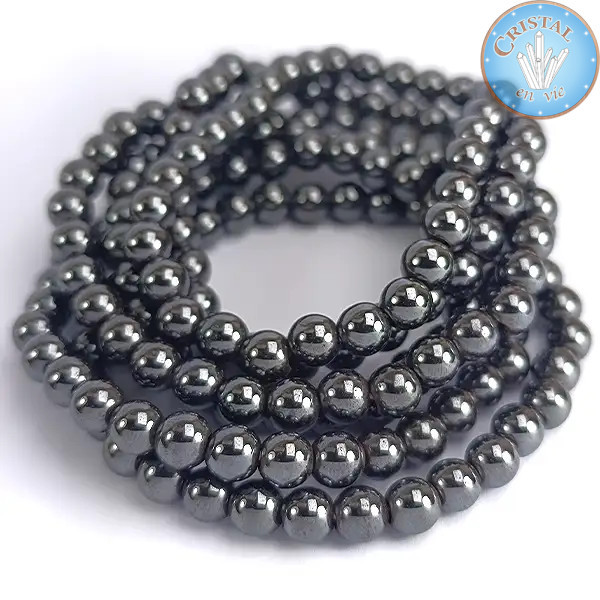 Bracelets en Hématite, perles en pierre naturelle de 6 mm, couleur gris acier aux reflets métalliques.