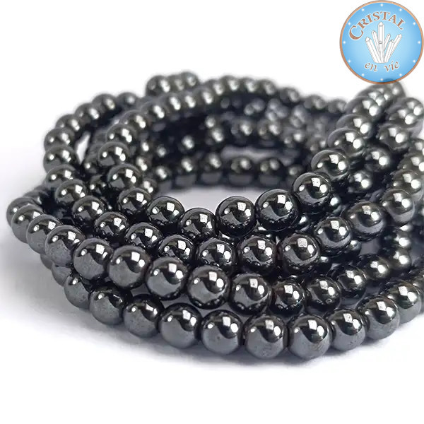 Hematiet armbanden, 6 mm kralen van natuursteen, kleur staalgrijs met een metallic glans.