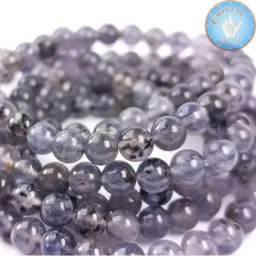 Pulseiras em Iolite (Cordierita), contas de pedra natural de 6 mm, cor azul e azul-acinzentado com inclusões pretas.