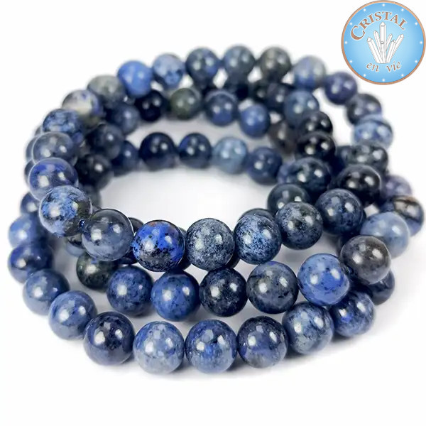 Bracciali in Dumortierite, perle in pietra naturale da 8 mm, di colore blu e nero.