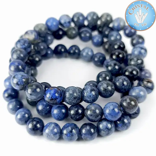 Bracelets en Dumortiérite, perles en pierre naturelle de 8 mm, couleur bleu et noir.