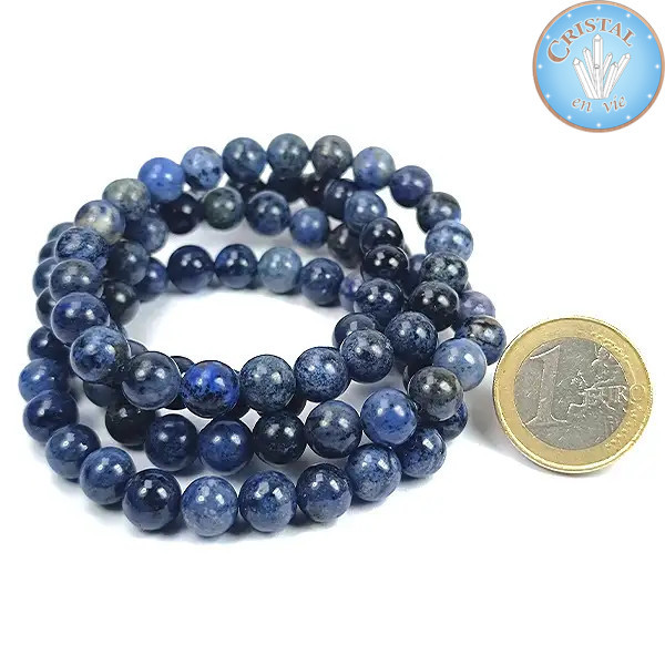 Dumortierit-Armbänder, Natursteinperlen von 8 mm, in blauer und schwarzer Farbe.