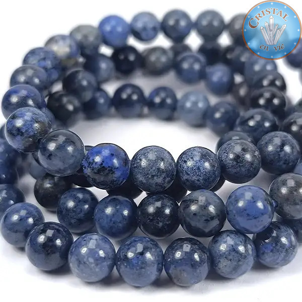 Bracciali in Dumortierite, perle in pietra naturale da 8 mm, di colore blu e nero.