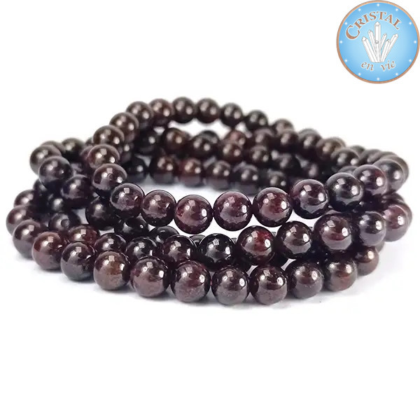 Bracelets en Grenat, perles en pierre naturelle de 7mm, couleur rouge-brun.