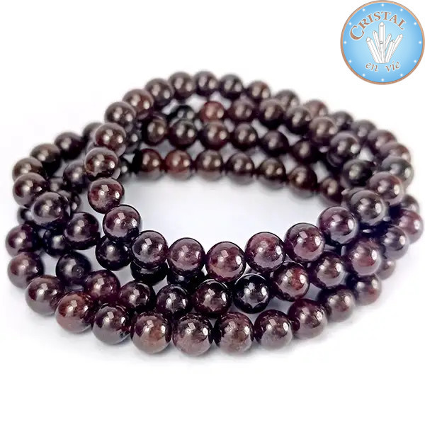 Bracciali in granato, perle in pietra naturale da 7 mm, di colore rosso bruno.