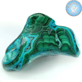 Crisocola–Malaquita, pedra natural polida em tons de azul, verde e turquesa. Pedra n.º 1