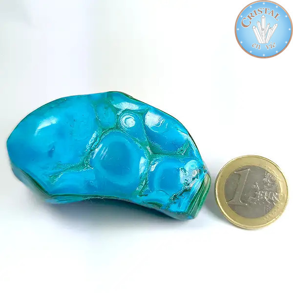 Crisocolla–Malachite, pietra naturale lucidata nei toni del blu, del verde e del turchese. Pietra n° 2