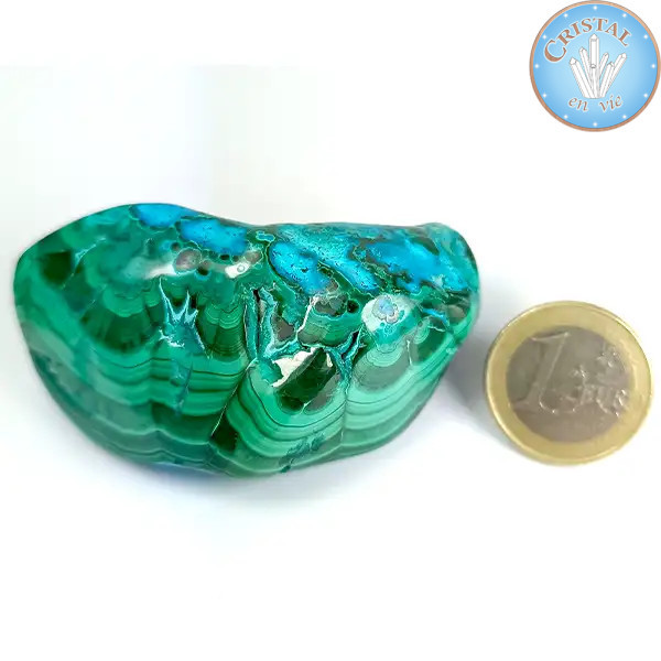 Chrysocolle-Malachite, Pierre naturelle polie de couleur bleu, vert et turquoise. Pierre n°2