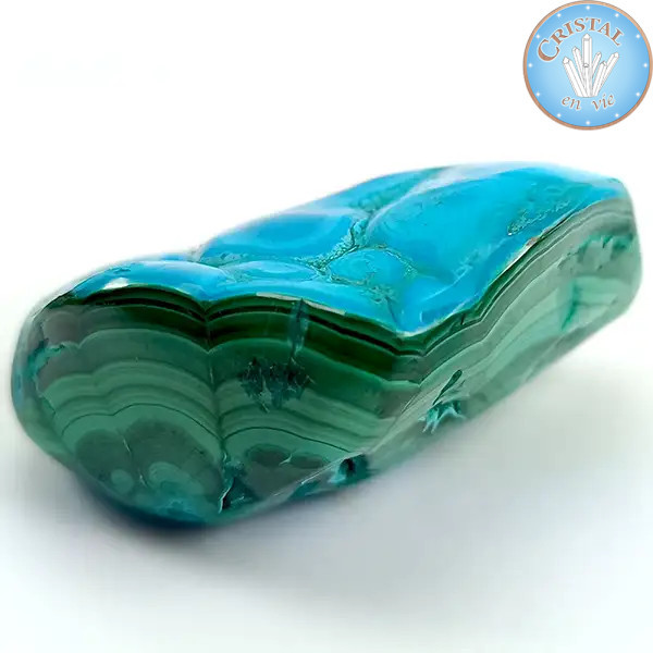 Crisocolla–Malachite, pietra naturale lucidata nei toni del blu, del verde e del turchese. Pietra n° 2