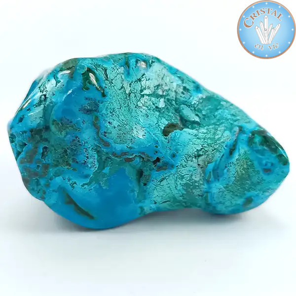 Chrysocolla-Malachiet, Natuurlijke gepolijste steen in blauw, groen en turquoise. Steen nr. 3