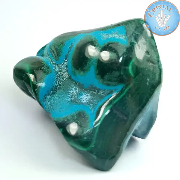 Chrysocolla-Malachiet, Natuurlijke gepolijste steen in blauw, groen en turquoise. Steen nr. 6