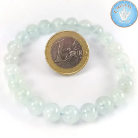 Bracciale in Acquamarina, perle levigate da 8 mm, colore azzurro chiaro. Gioielli in pietre naturali.
