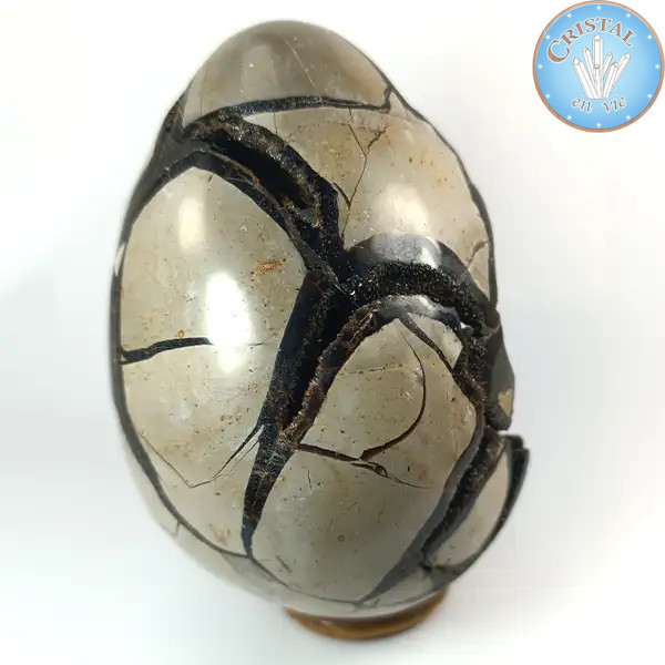 Geoda em forma de ovo de Septária selvagem, Pedra do Dragão. Pedra natural cristalizada, castanho, bege e amarelo. n2