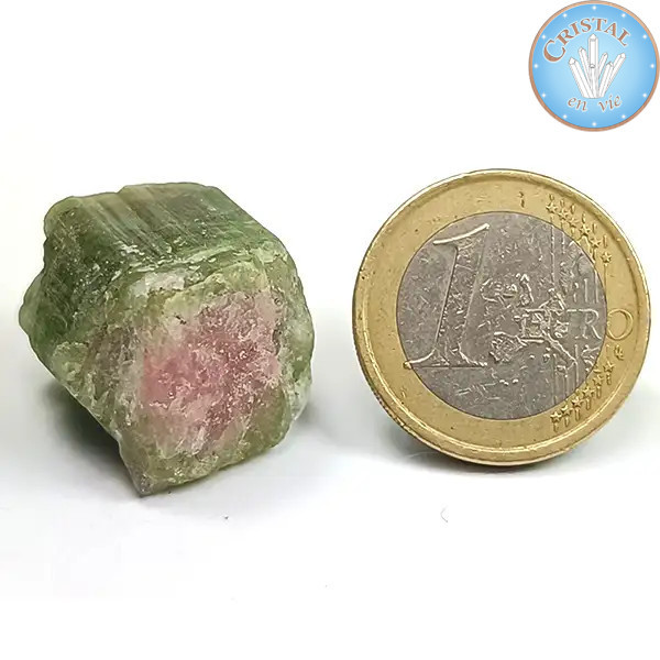 Cristal bruto natural de Turmalina Sandía - Piedra de Turmalina Sandía rosa y verde. Nº 5