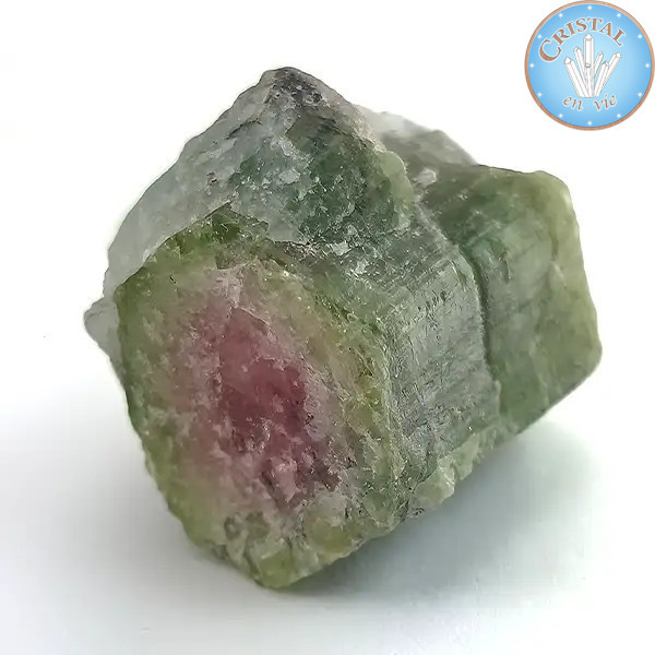 Cristal bruto natural de Turmalina Sandía - Piedra de Turmalina Sandía rosa y verde. Nº 8
