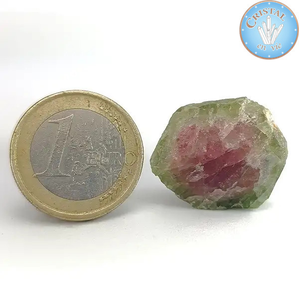 Cristal brut naturel de Tourmaline Water Melon - Tourmaline Melon d'eau - Pierre rose et verte. n12