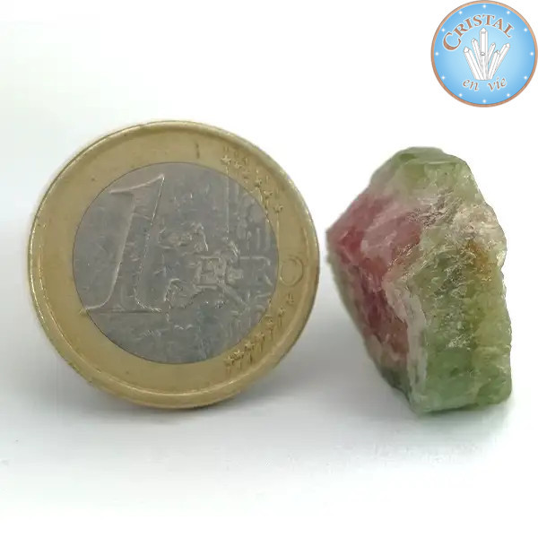 Cristal bruto natural de Turmalina Melancia - Pedra de Turmalina Melancia rosa e verde. Nº 12