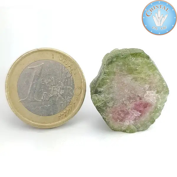 Cristal bruto natural de Turmalina Melancia - Pedra de Turmalina Melancia rosa e verde. Nº 13