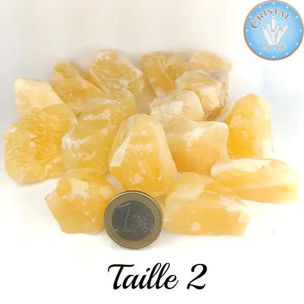 Calcite orange du Mexique, pierre brute naturelle Taille 2 aux couleurs jaune-orangé.