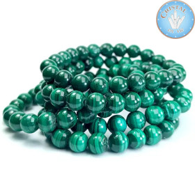 Malachite bracelet, 8 mm polished beads made from natural stone with green colours